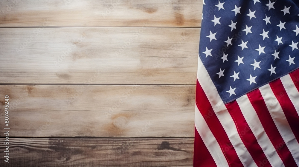 Obraz premium Happy USA Labor day with United States national flag on wooden table banner background