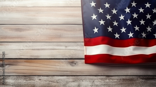 Happy USA Labor day with United States national flag on wooden table banner background