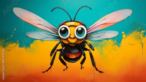 A playful bee with big eyes curiously peeks over a bright colored edge  Ai Generated