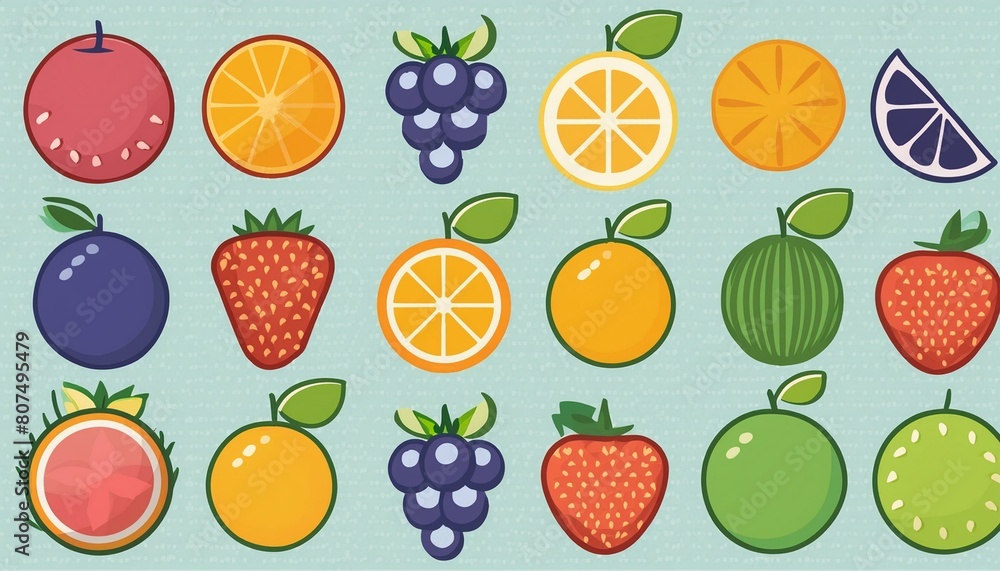 fruits and vegetables | Collection of Colorful Cartoon Fruits | Vibrant Cartoon Fruits on White Background | Cartoon Fruit Clip Art | Tropical Cartoon Fruits | Flat Design Fruit Illustrations