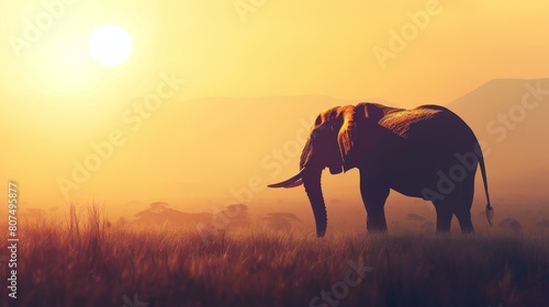A silhouette of an elephant in the African savannah  set against a vivid sunset  Ai Generated