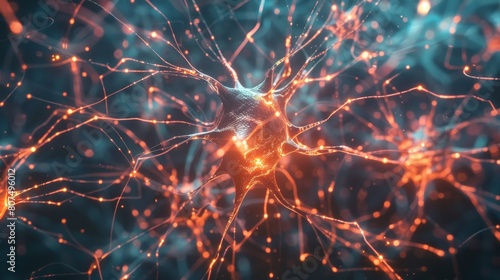 Glowing neuron cells with connections on abstract backdrop. Ai Generated