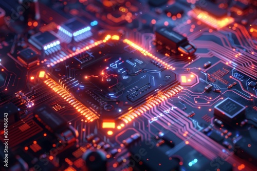 CPU processor microchip circuit board illustration created with generative ai