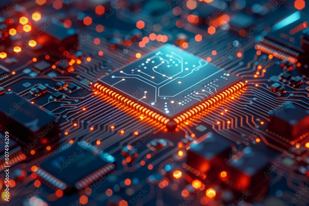 CPU processor microchip circuit board illustration created with generative ai CPU processor microchip circuit board illustration created with generative ai