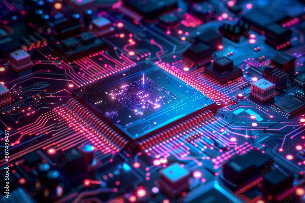 CPU processor microchip circuit board illustration created with generative ai