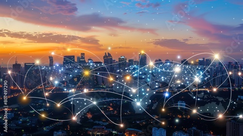 Visualization of digital network connection. Abstract technological background. 