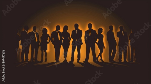 Business team silhouettes on a dark background, Ai Generated