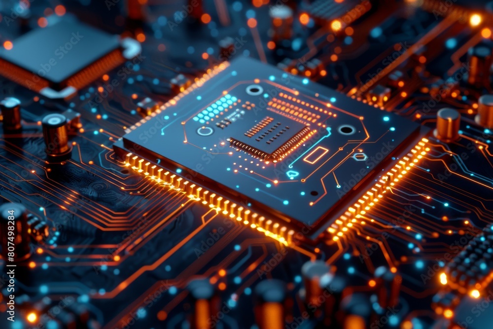 CPU processor microchip circuit board illustration created with generative ai CPU processor microchip circuit board illustration created with generative ai