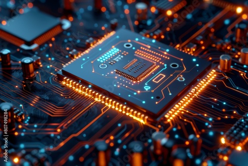 CPU processor microchip circuit board illustration created with generative ai © dendyh7
