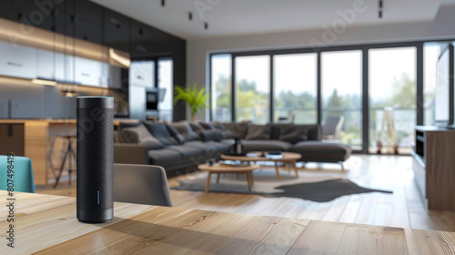 Smart speaker awaits command in a modern living room