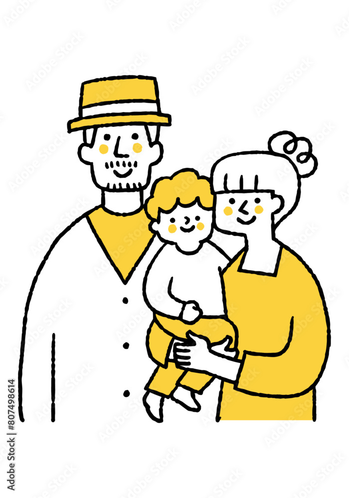 A family of three, a mother and father holding their son A family of three, a mother and father holding their son