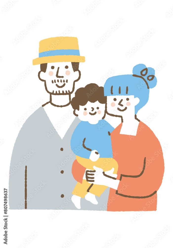 Family of three, mother and father holding son_Color