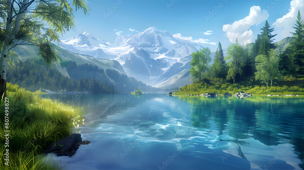 Fototapeta premium a beautiful view of a lake