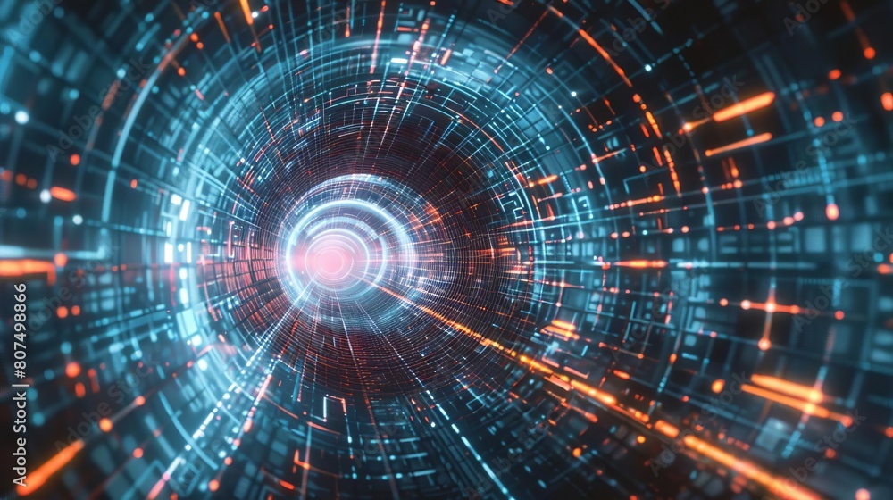 Immersive digital grid creating a portal or gateway effect Immersive digital grid creating a portal or gateway effect