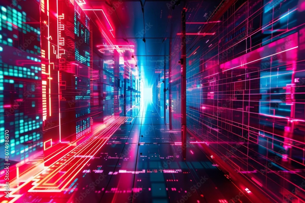 custom made wallpaper toronto digitalImmersive view inside a virtual reality data space, showing an abstract representation of a digital data center