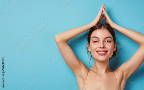 pretty cute lady accepting stretching marks skin empty space isolated pink color background 