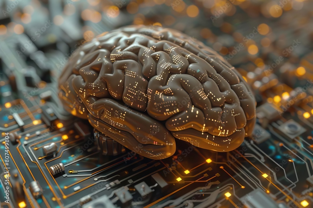 Sophisticated circuit design embedded within a human brain graphic ...
