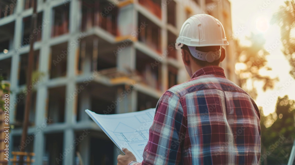 construction site engineer looking at plan construction site engineer looking at plan