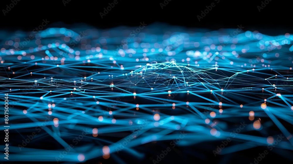 Vibrant blue network lines and nodes on a dark background, showcasing advanced networking technology Vibrant blue network lines and nodes on a dark background, showcasing advanced networking technology