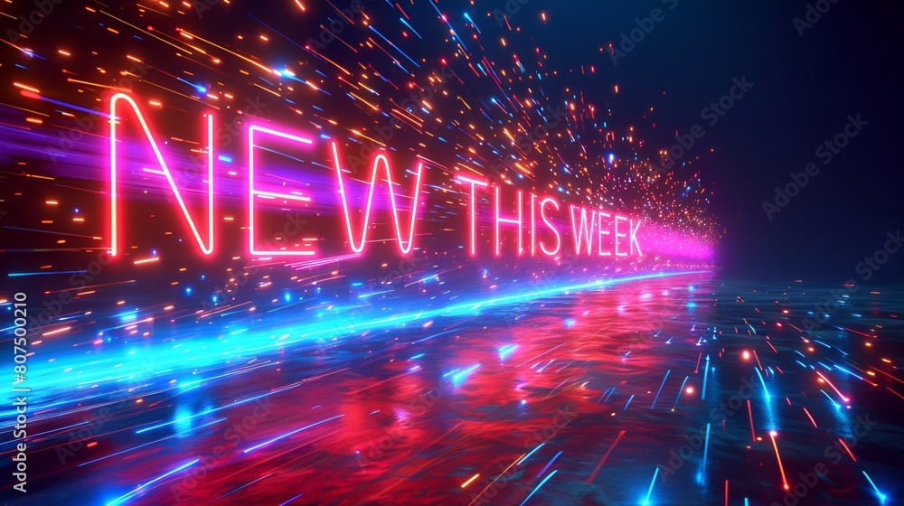 A graphic resource that says “NEW THIS WEEK” - announcement - New Products - New Events - New Information - Update - Neon style - Vintage vibe	