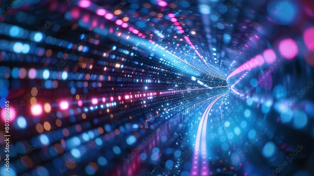 Naklejka premium Visualization of highspeed data transmission through a futuristic digital tunnel