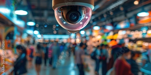 Close up of cctv camera view inside store, with people in the background. photo