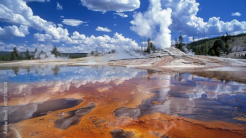 Geysers shoot hot water and steam into the air with great force. The geyser park, aesthetic landscape. Generative AI