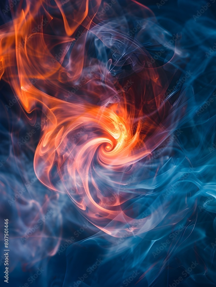 Colorful Vortex of Illuminated Smoke Swirling with a Glowing Ember Core