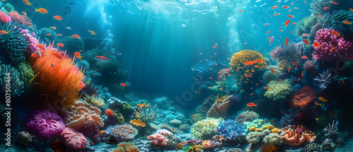 태양빛이 잘 드는 다양한 산호초와 열대어가 가득한 아름다운 열대 바다속 풍경 © 일 박