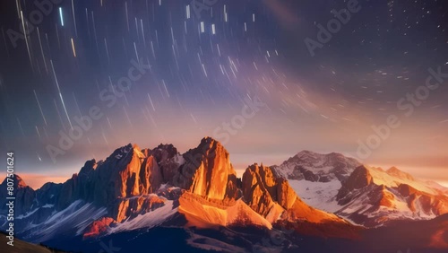 An astronomical observatory sits atop a mountain peak beneath a sky filled with swirling star trails and the Milky Way. The image captures the vastness and wonder of the cosmos.
 photo