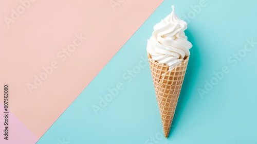 An ice cream cone stands out against a colored background in a minimal style, Ai Generated