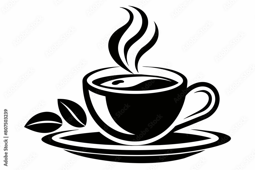 Obraz premium cup of coffee silhouette on white background, Vector illustration, bird, icon, svg, characters, Holiday t shirt, Hand drawn trendy Vector illustration, raven on a branch