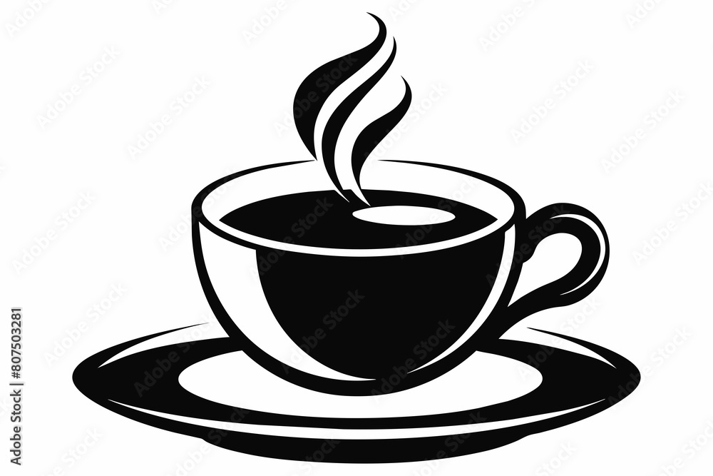 Obraz premium cup of coffee silhouette on white background, Vector illustration, bird, icon, svg, characters, Holiday t shirt, Hand drawn trendy Vector illustration, raven on a branch