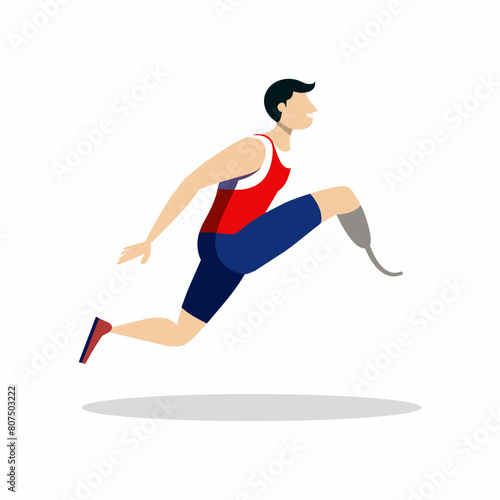 Cartoon illustration of Para Athletic Runner Man With Prosthetic Leg Running.