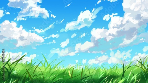Serene landscape verdant fields under azure heavens. Ai Generated