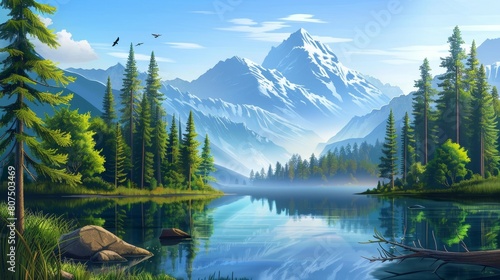Summer serenity mountain range by lake, scenic day view, Ai Generated © Crazy Juke