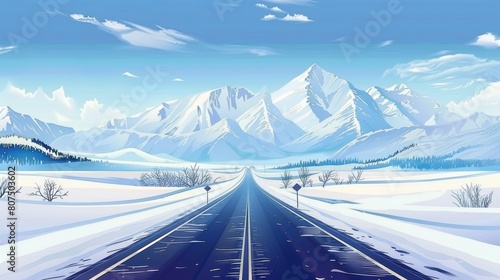 Wallpaper Mural Winter journey highway stretches toward snowy mountains, scenic road trip, Ai Generated Torontodigital.ca