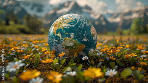 landscape with a globe,
Globe on the Green Grass photo