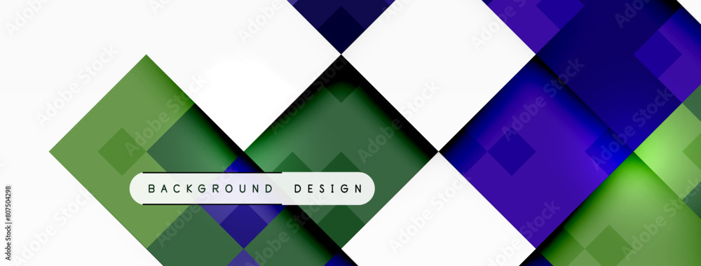 A purple, green, and white geometric pattern with rectangles and triangles on a white background. The design features symmetry and a flooringlike appearance with a mix of blue and magenta hues A purple, green, and white geometric pattern with rectangles and triangles on a white background. The design features symmetry and a flooringlike appearance with a mix of blue and magenta hues