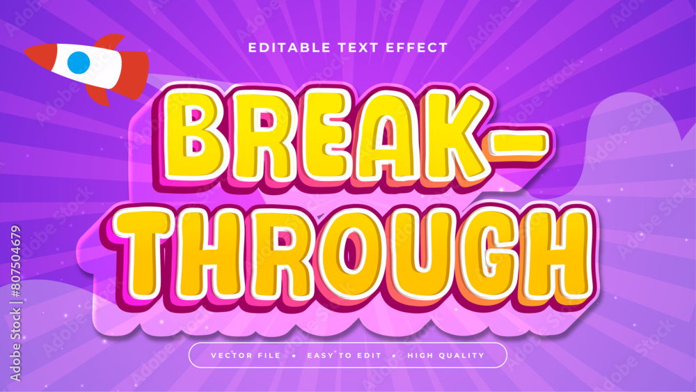 Yellow red and purple violet breakthrough 3d editable text effect - font style