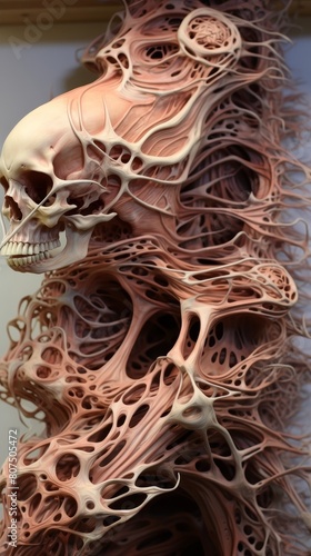 Intricate anatomical sculpture of a human skull