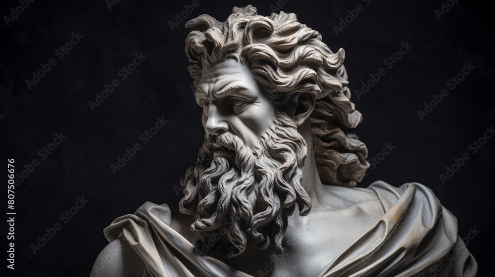 Dramatic sculpted head with flowing hair and beard Dramatic sculpted head with flowing hair and beard