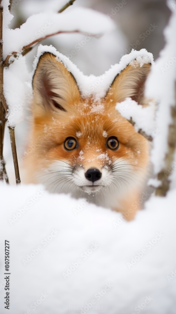 Curious fox in snowy forest Curious fox in snowy forest