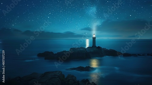 Sea lighthouse at night