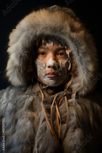 Portrait of a person in traditional fur clothing