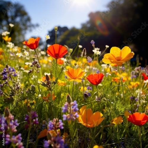 Vibrant wildflower meadow in the sunlight