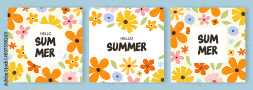 Set of summer flower cards. Floral vector templates 