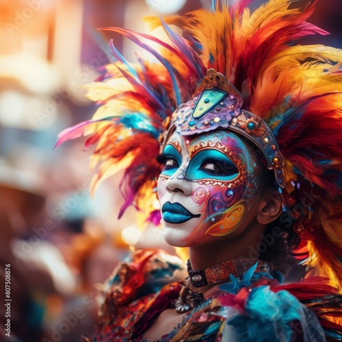 Vibrant Carnival Mask with Feathers © Balaraw