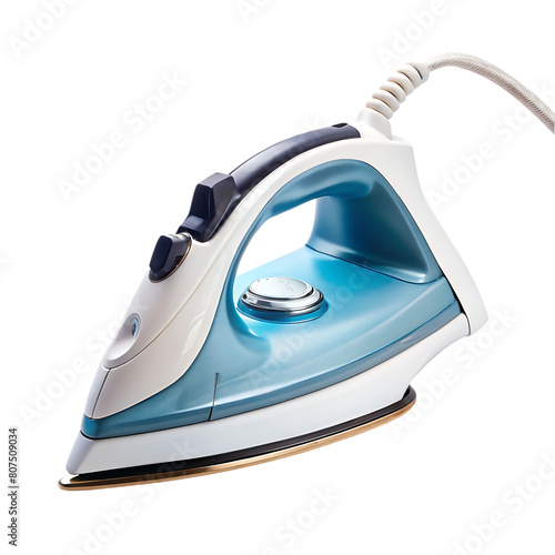 Side view of realistic colorful electric iron positioned vertically photo