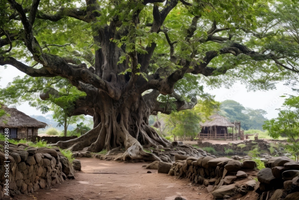 Jungle Tree Rosh Massive ancient tree with twisted roots in lush jungle landscape Stock ...